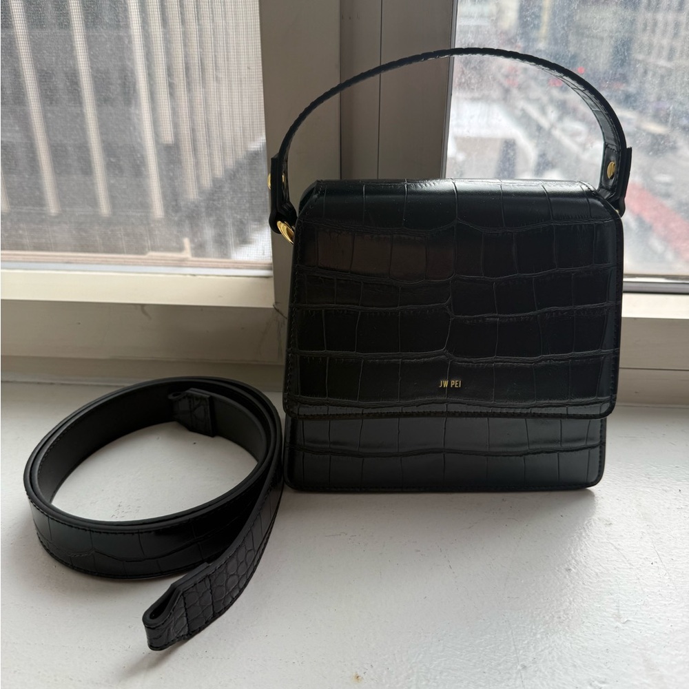 JW PEI The Fae Top Handle Bag Black Croc Brand New